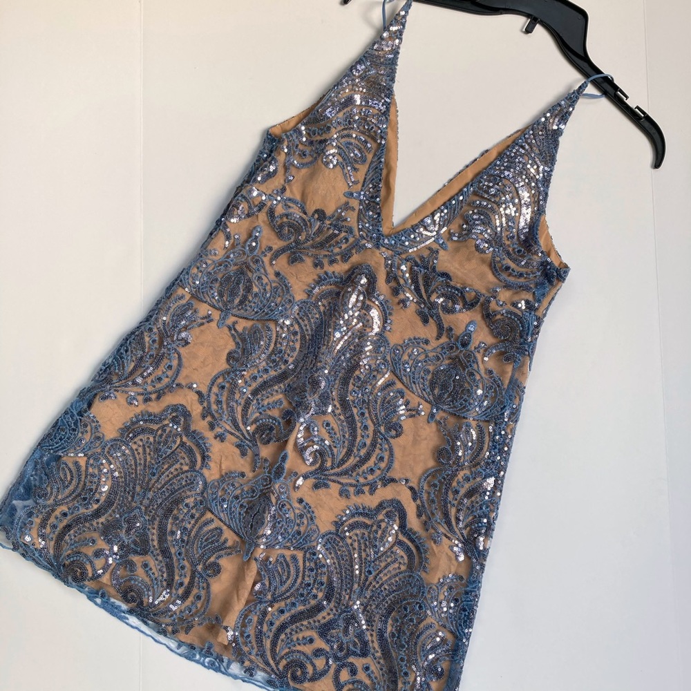 Free People Night Shimmers Mini Dress in Blue Size 10 - Picture 8 of 9